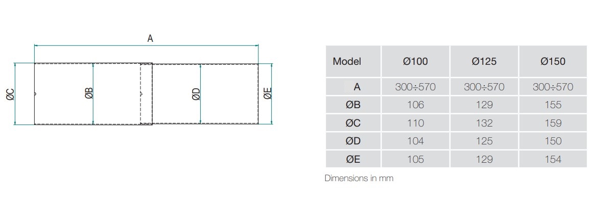 AERAULIQA TP-125/300 állítható hosszméretű légtechnikai cső - Image 2
