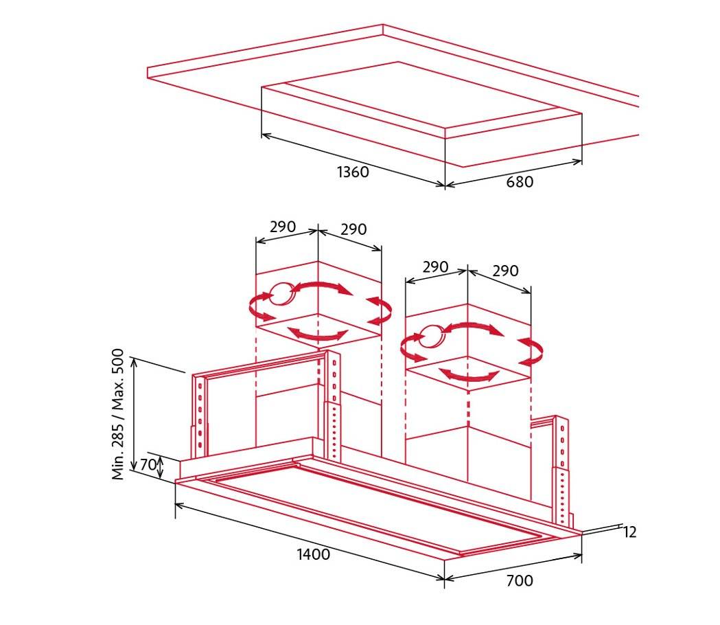 Nodor - Páraelszívó NorBreeze ISLA DEIMOS 1400 TWIN RF Hob to Hood - Image 2