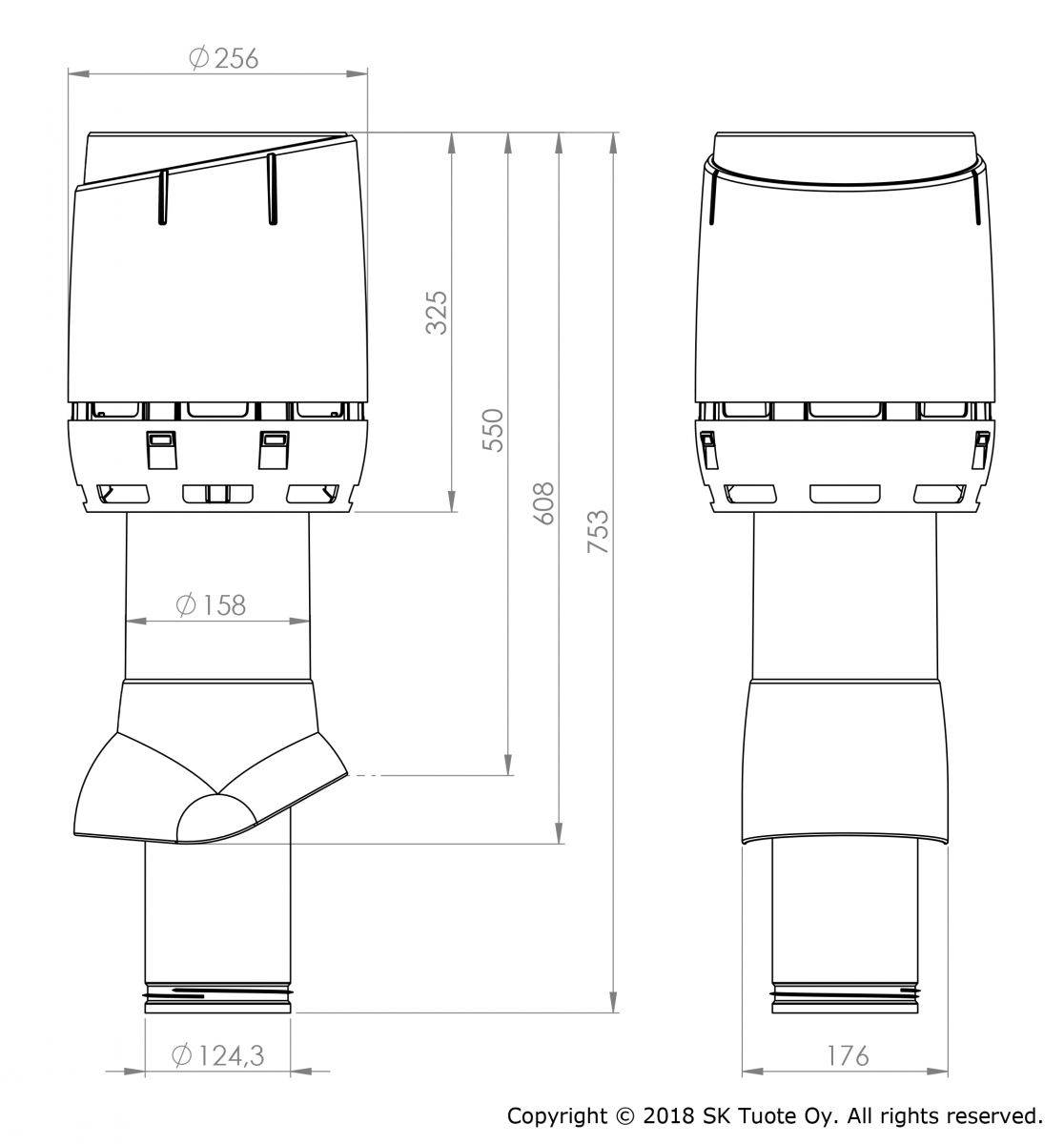 VILPE 125P/IS/500 FLOW tetőszellőző, barna - Image 2