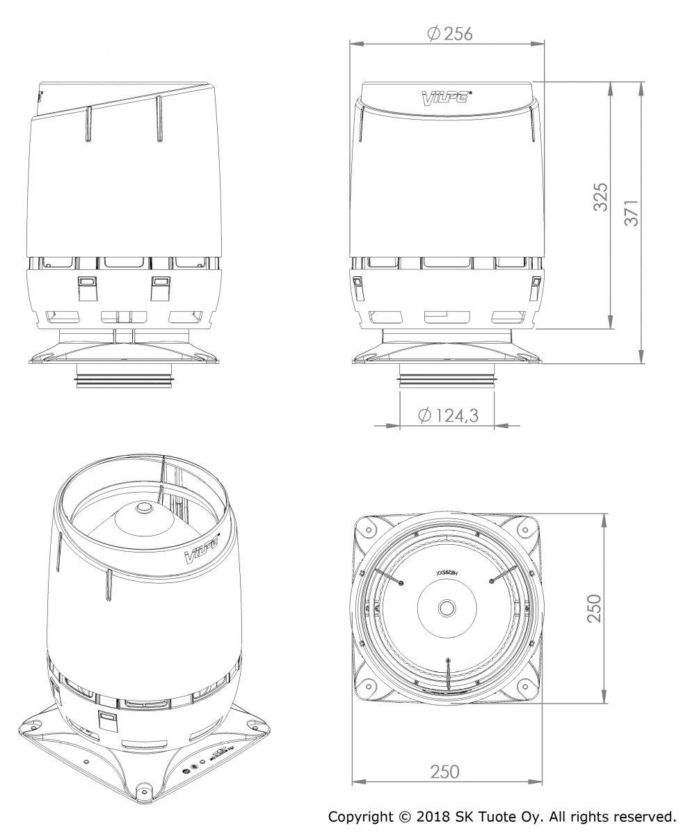 VILPE 125S 250x250-es FLOW tetőszellőző, szürke - Image 2