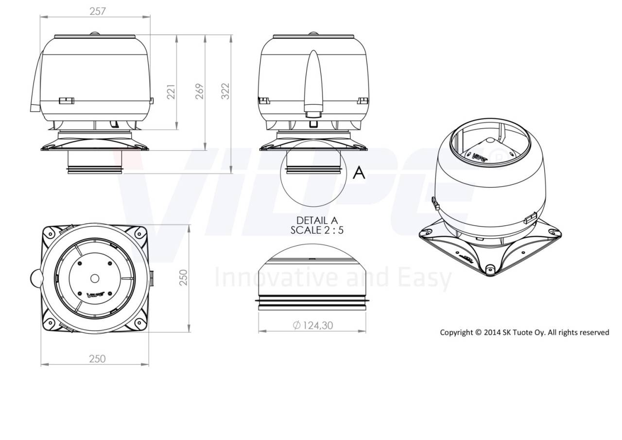 VILPE 125S 250x250-es tetőszellőző, téglavörös - A készlet erejéig rendelhető! - Image 2