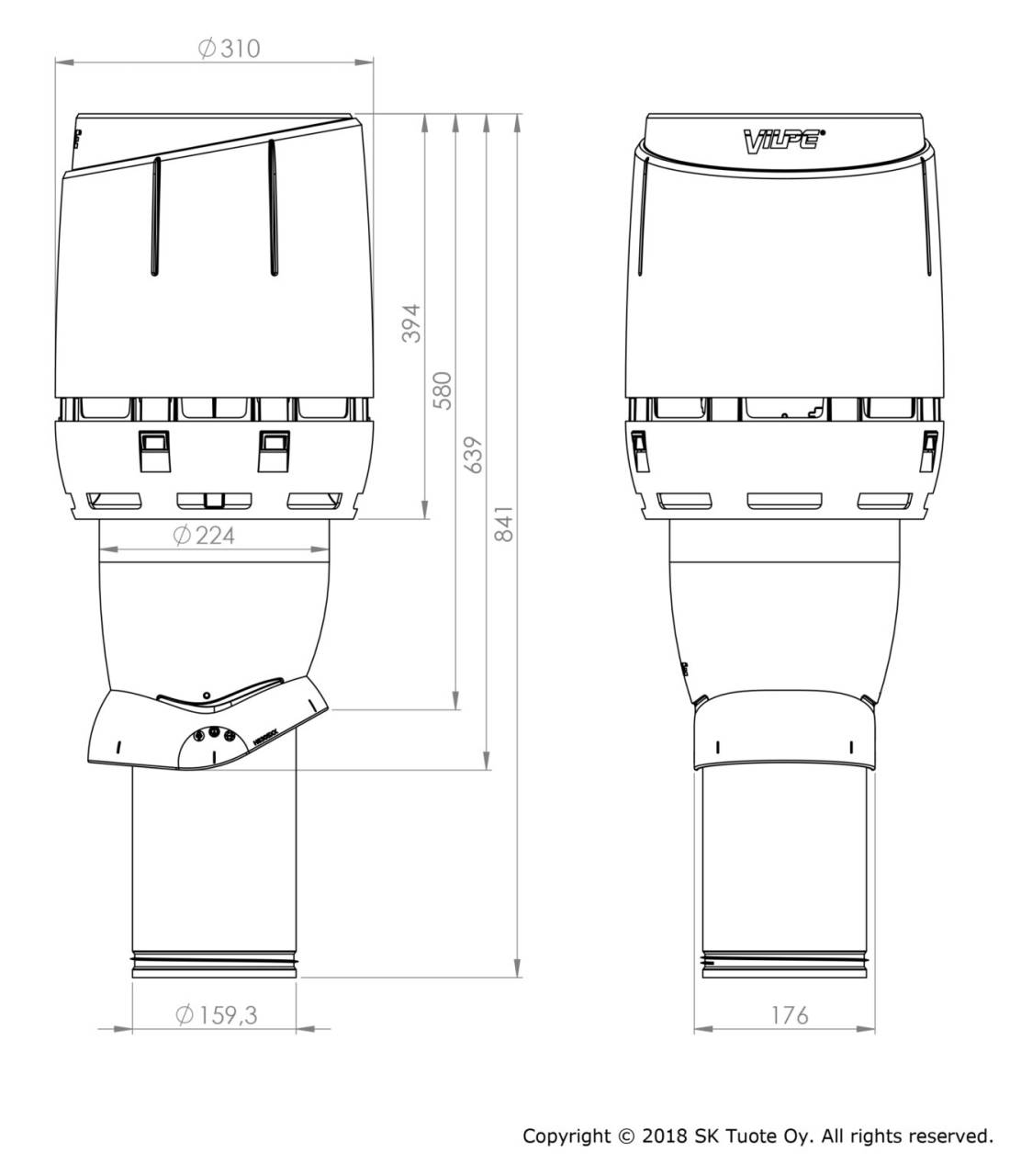 VILPE 160P/IS/500 FLOW tetőszellőző, antracit (új színárnyalat) - Image 2