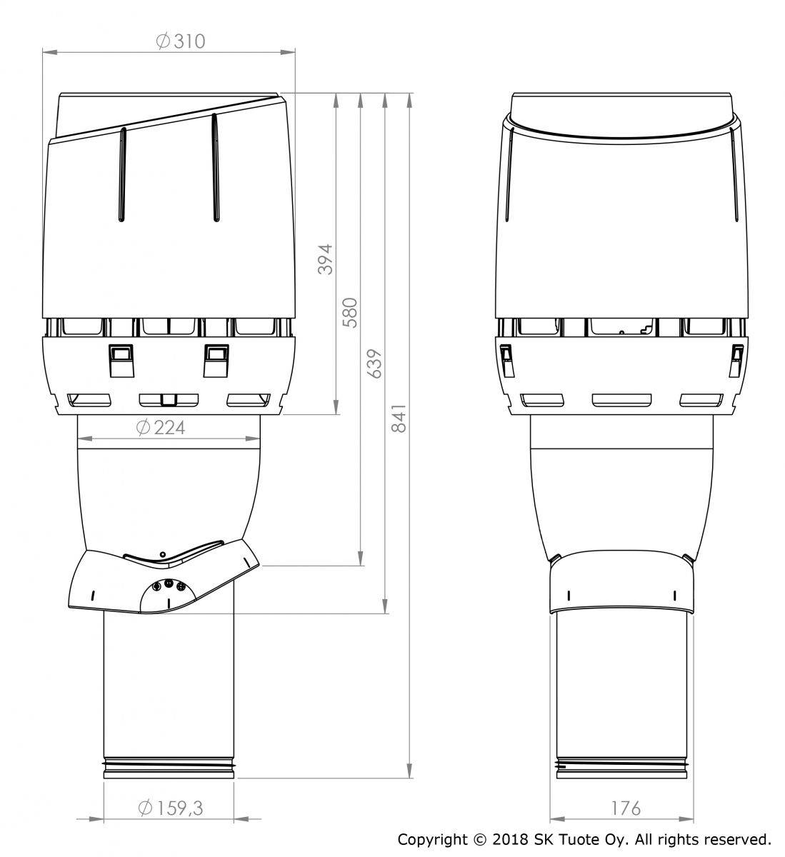 VILPE 160P/IS/500 FLOW tetőszellőző, fekete - Image 2