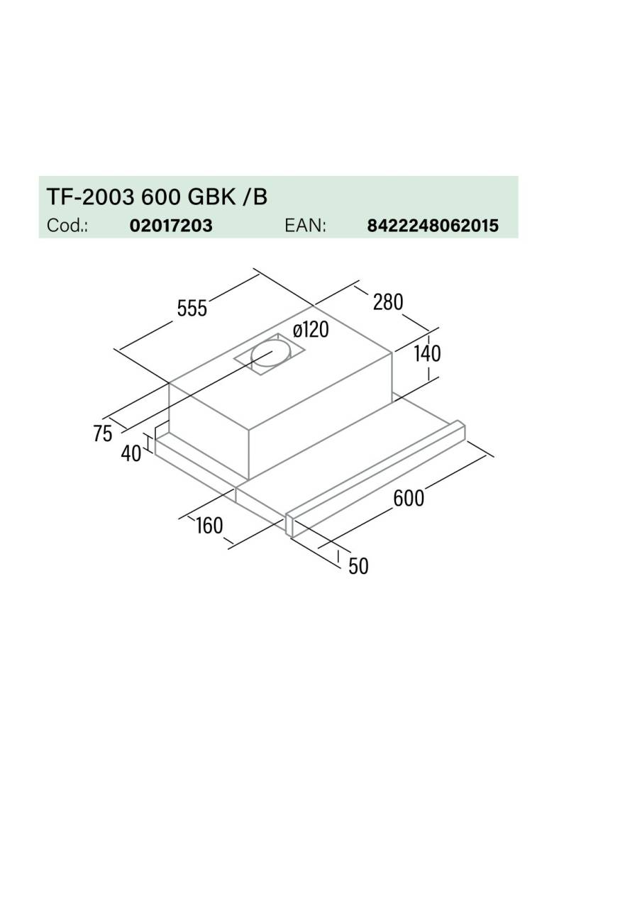 Cata - Páraelszívó TF-2003/60 LED BLACK GLASS - Image 2