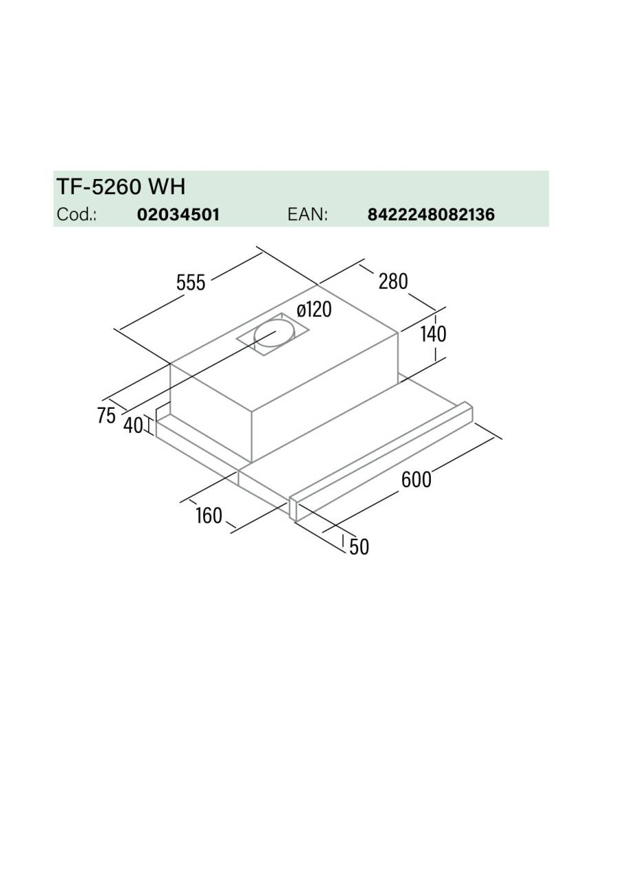 Cata - Páraelszívó TF-5260 WH/L fehér (2 motoros) + FA125/3 bekötő szett - Image 2