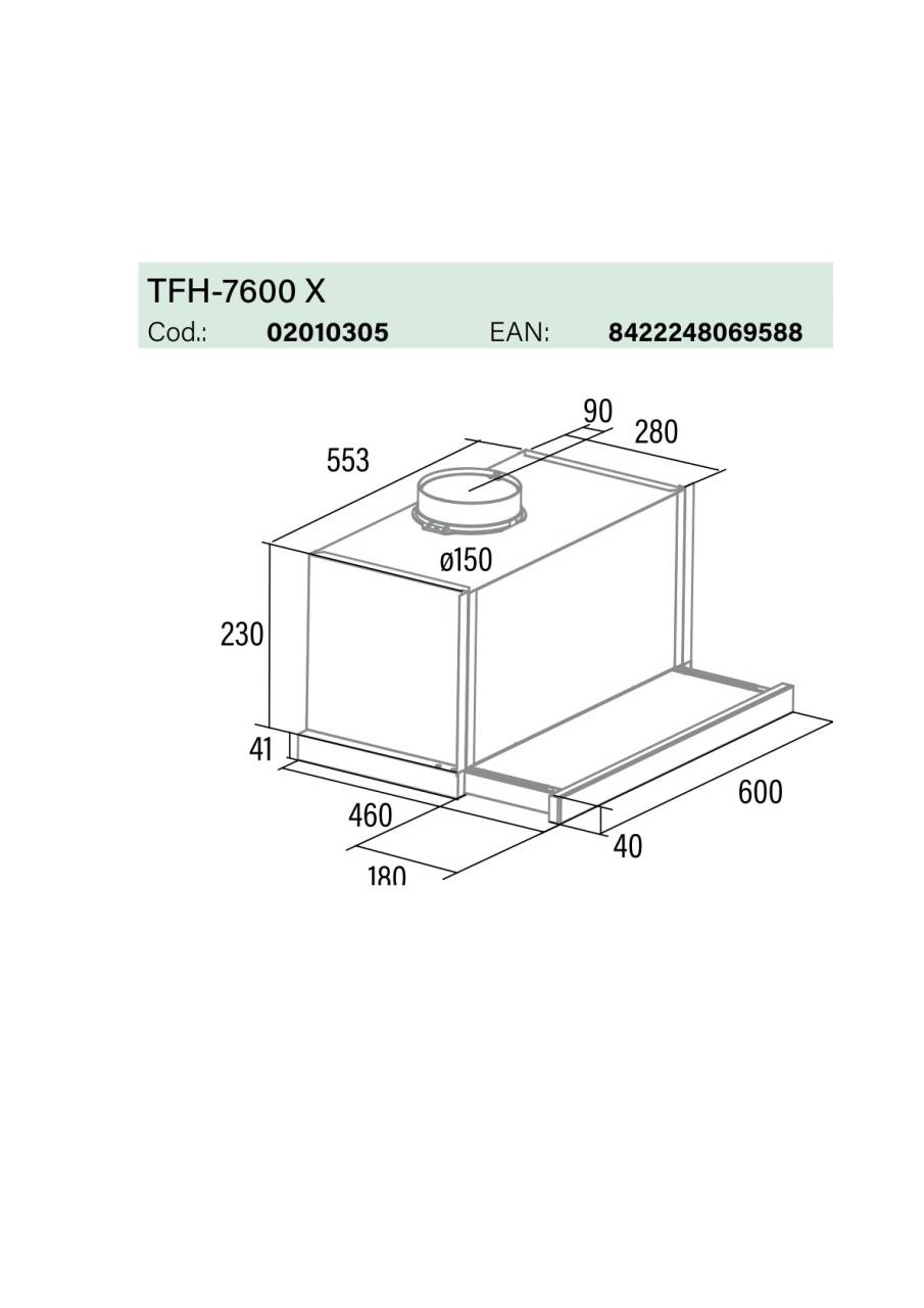 Cata - Páraelszívó TFH-7600 X inox + AJÁNDÉK Cata MW-5120 DG green mikrohullámú sütő - A készlet erejéig rendelhető! - Image 2
